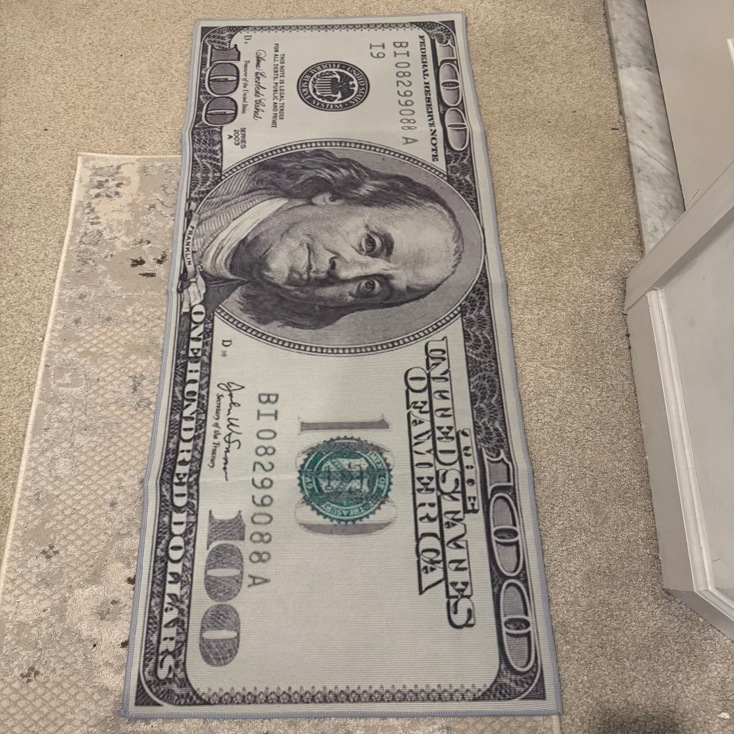Alfombra de área de billetes de 100 dólares – Alfombra de piso antideslizante con estampado de dinero y superficie absorbente de agua