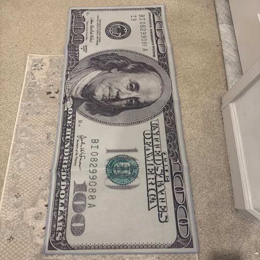 100 Dollar Bill Area Rug – Non-Slip Money Print Floor Runner with Water Absorbent Surface