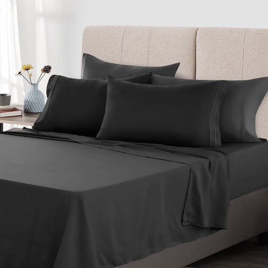 Queen Size Sheet Set Breathable Cooling Bed Sheets Soft Wrinkle Free Deep Pocket 16 Inch Hotel Luxury Bedding Set